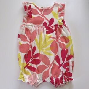 Carter's White, Pink, & Yellow Floral Snap up Ruffle Sleeves Romper, Girls 12M